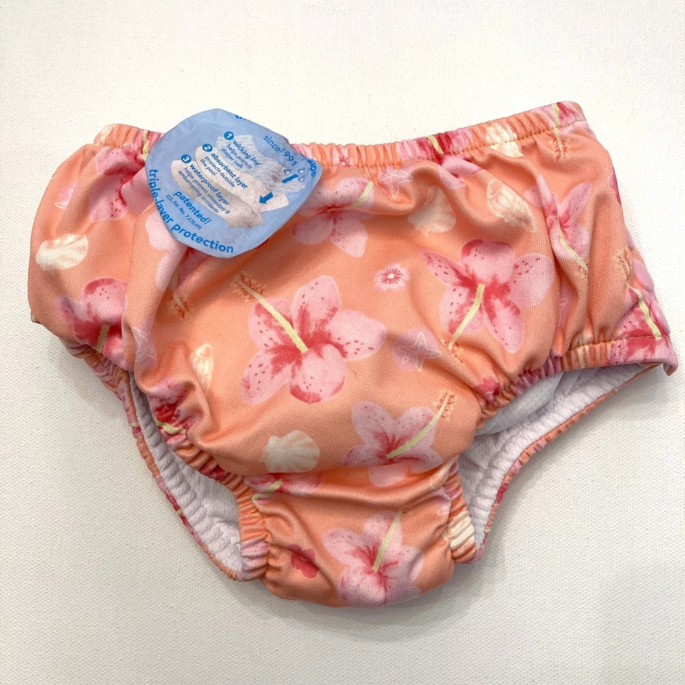 Green Sprouts Swim Diaper 18 Mo 22-25 lbs‎ Orange Pink Hibiscus Ruffle Back